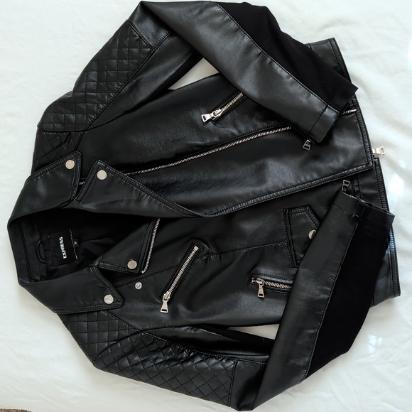 Express Jackets & Blazers - Express Quilted Moto Faux Leather Jacket